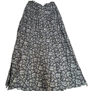 Alcott & Andrews Women's 100% Linen Pleated Maxi Skirt Size 8 Black Paisley Boho